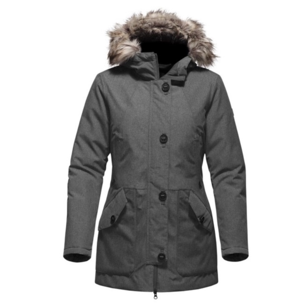 The North Face DryVent Waterproof Double Zip Snap Gray Hooded Parka Coat Sz L